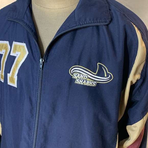 1 of 1 Vintage Sand Sharks #77 Hockey Warmup Windbreaker Grape/Gold/Maroon Sz L - Picture 6 of 14